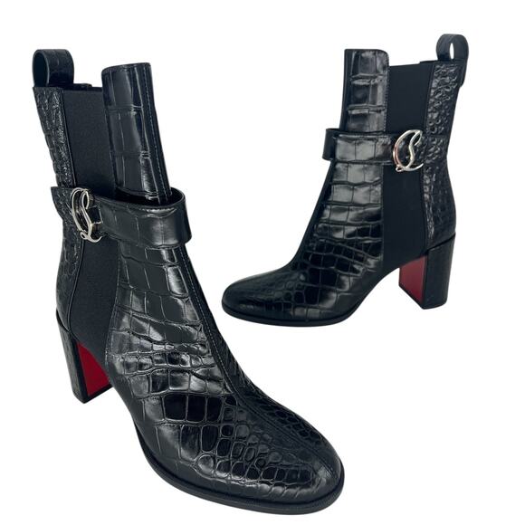 Christian Louboutin Croc Embossed Chelsea Boot 70 Calf Leather in Black - Picture 3 of 16